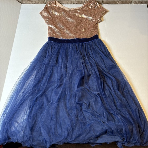 NeeSees Dresses & Skirts - NeeSees Dress Boutique Gold Blue Sequin Tulle Modest Dress Women's Sz S A3598